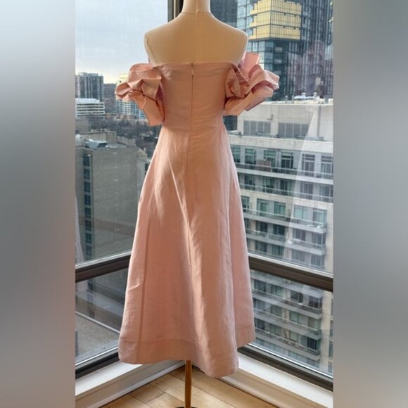 🆕 AJE 🧿 NWOT Etta Off Shoulder Linen Midi Dress, Pastel Pink - Sz AU 8 / Small - Picture 6 of 16